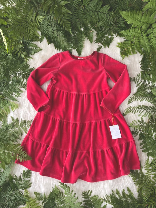 hanna andersson red velvet dress Hanna Andersson Red Velvet Tiered Twirl Girls Dress 120 Cm US 6-7